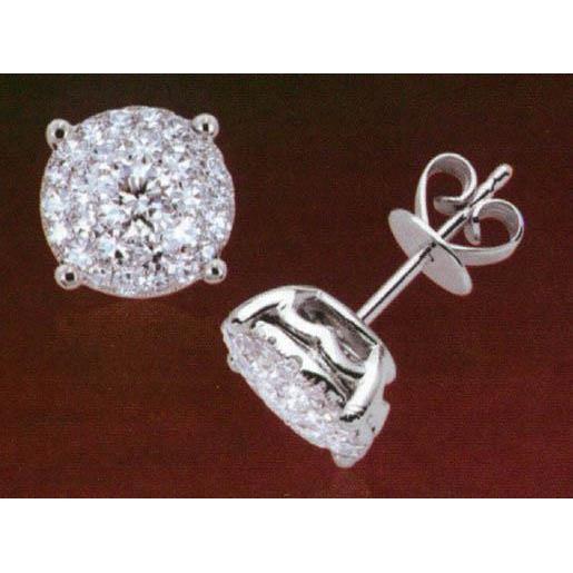 Boucles D'oreilles A Poussoir Réel Diamant 4 Ct Halo Or Blanc 14k