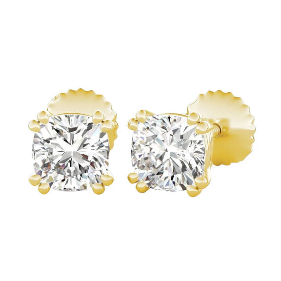Boucles D'oreilles A Réel Diamants Sertis A Deux Griffes De Taille Coussin 1 Carat En Or Jaune
