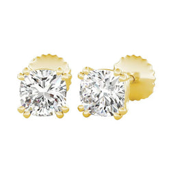 Boucles D'oreilles A Réel Diamants Sertis A Deux Griffes De Taille Coussin 1 Carat En Or Jaune