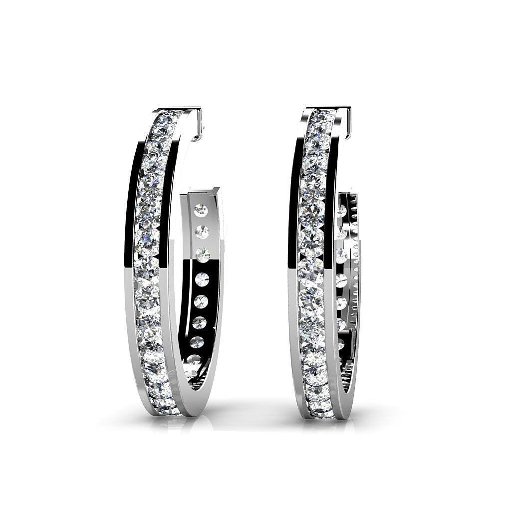 Boucles D'oreilles Anneau En Or Blanc 14K Avec Réel Diamants Taille Brillant De 3,50 Carats