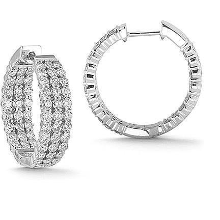 Boucles D'oreilles Anneau En Or Blanc 14K De 4,30 Carats Avec 3 Rangées De Véritable Diamants A L'intérieur Et à L'extérieur