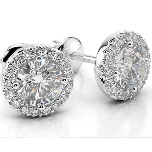 Boucles D'oreilles Authentique Diamants Halo 4 Carats Or Blanc 14K Bijoux 