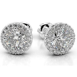 Boucles D'oreilles Authentique Diamants Halo 4 Carats Or Blanc 14K Bijoux Femme