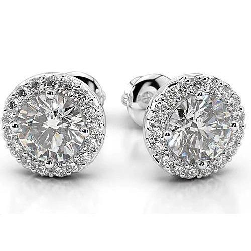 Boucles D'oreilles Authentique Diamants Halo 4 Carats Or Blanc 14K Bijoux Femme