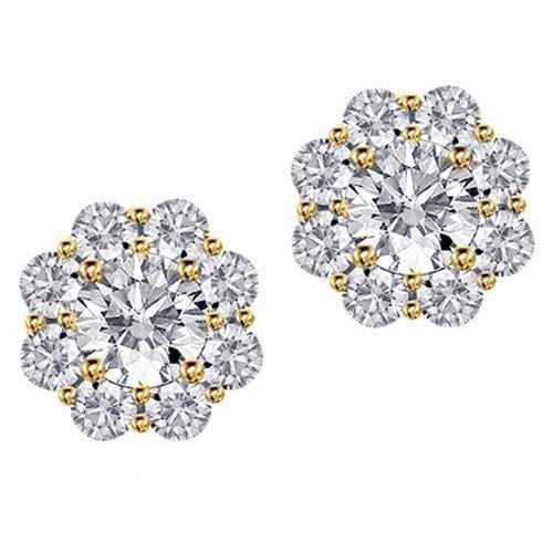 Boucles d'oreilles avec halo de diamants ronds naturels Pave 4.50 Ct. Or jaune 14K - HarryChadEnt.FR