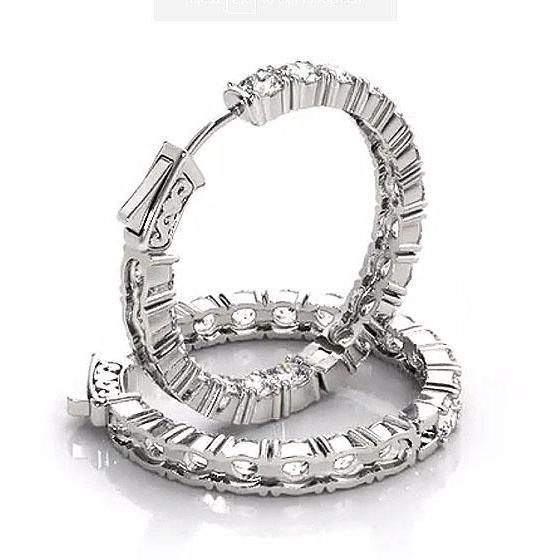 Boucles D'oreilles Avec Réel Diamants De 7,20 Carats F Vs1 En Or Blanc 14K