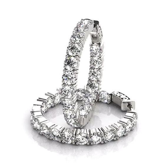 Boucles D'oreilles Avec Réel Diamants De 7,20 Carats F Vs1 En Or Blanc 14K