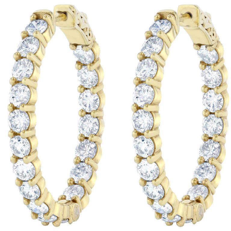 Boucles D'oreilles Cerceau En Or Jaune 14K Avec 4,68 Carats De Naturel Diamants Etincelants