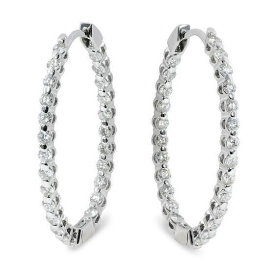 Boucles D'oreilles Cerclées De 5,20 Carats De Naturel Diamants Scintillants En Or Blanc 14K