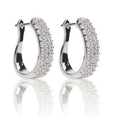Boucles D'oreilles Cerclées De Naturel Diamants Taille Brillant Or Blanc 14K De 3,00 Carats