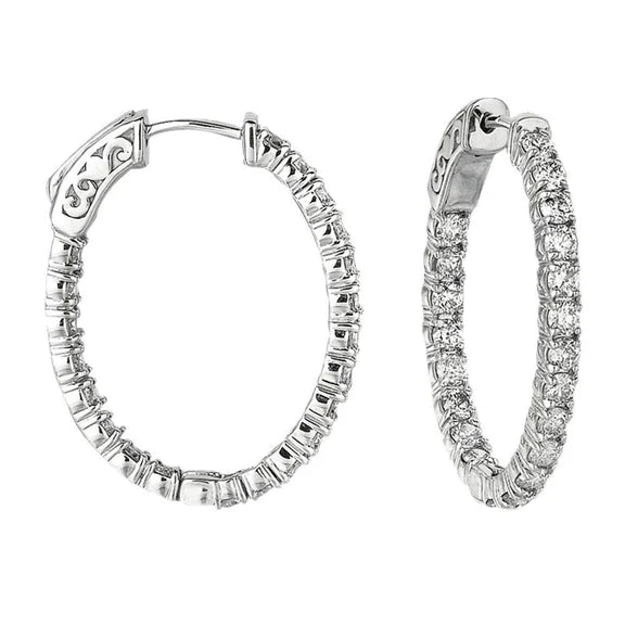 Boucles D'oreilles Cerclées De Réel Diamants 2,94 Carats En Or Blanc 14K Serti Clos