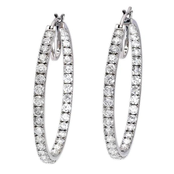 Boucles D'oreilles Cerclées De Réel Diamants Ronds 3,40 Carats En or 14K Serties De Griffes Etincelantes