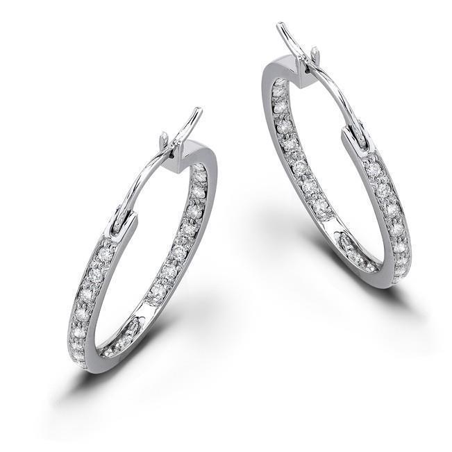 Boucles D'oreilles Cerclées De Réel Diamants Ronds De 2,4 Carats En Or Blanc 14K