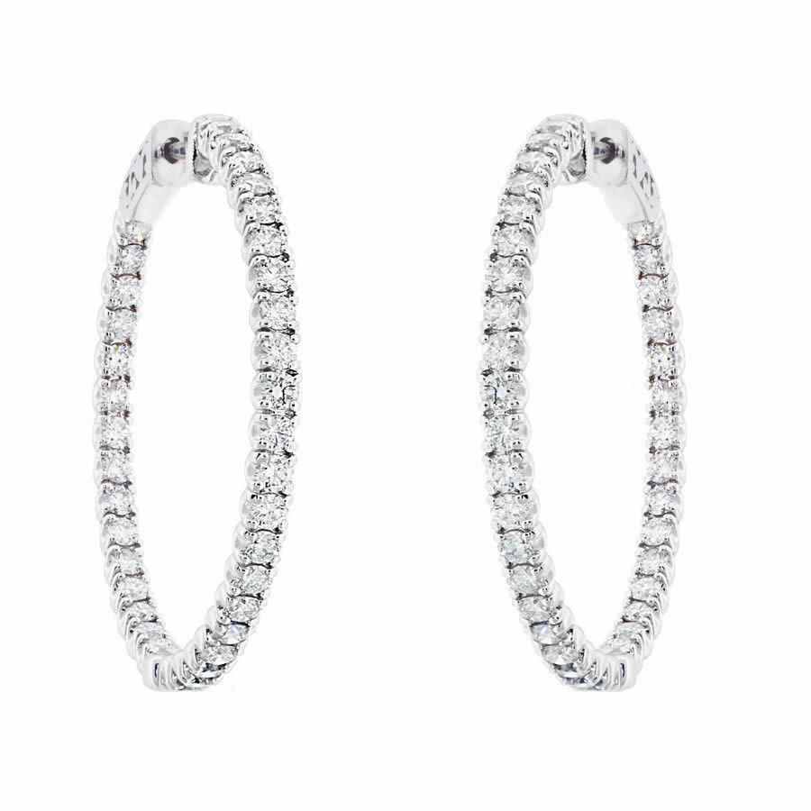 Boucles D'oreilles Cerclées De Véritable Diamants Taille Brillante 5 Carats En Or Blanc