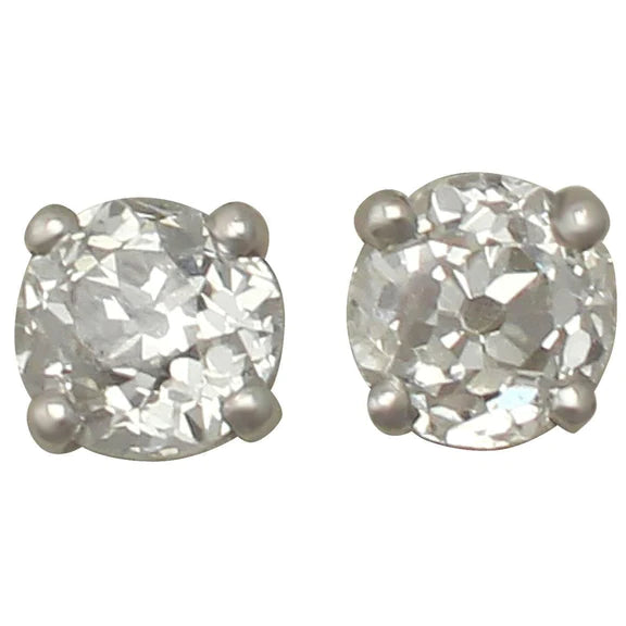 Boucles D'oreilles Clou D'oreille Femme Réel Diamant Taille Mineure Ancienne 2 Carats Or Blanc 14K