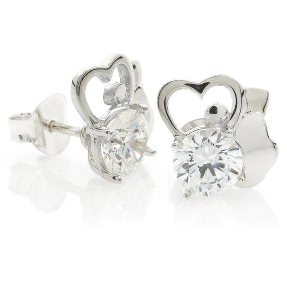 Boucles D'oreilles Clous D'oreilles En Forme De Coeur Avec Réel Diamants Ronds De 4 Carats en Or Blanc