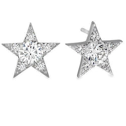 Boucles D'oreilles Clous D'oreilles Etoiles Pour Femmes Avec Véritable Diamants Ronds De 3.00 Cts En Or Blanc 14K