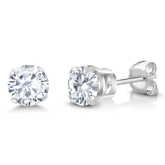 Boucles D'oreilles Clous D'oreilles Femme Réel Diamants Ronds 3.10 Carats Or Blanc 14K