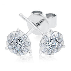 Boucles D'oreilles Clous D'oreilles Femme Véritable Diamants Ronds De 2.76 Carats Or Blanc 14K