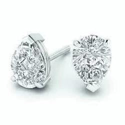 Boucles D'oreilles Clous D'oreilles Naturel Diamant Taille Poire 2 Carats Or Blanc Femme Bijoux