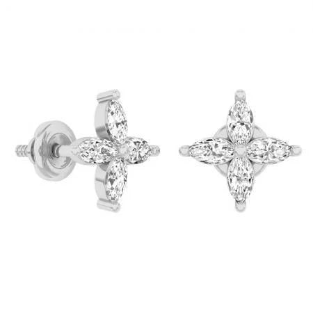 Boucles D'oreilles Clous D'oreilles Naturel Diamants Taille Marquise Etincelants 2 Carats Or Blanc 14K