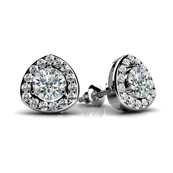 Boucles D'oreilles Clous D'oreilles Pour Femme Avec Réel Diamants Ronds Taille Brillant De 2.3 Ct. Halo D'Or