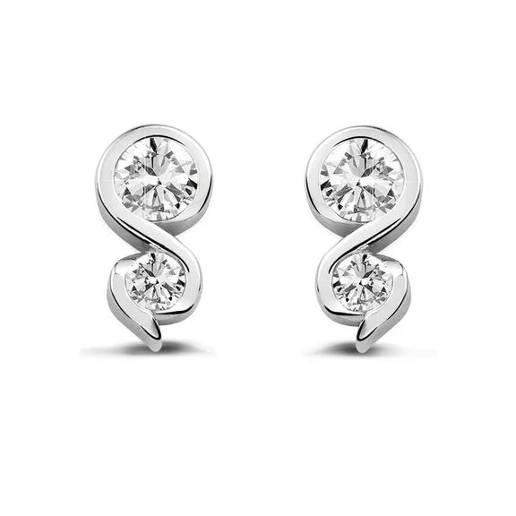Boucles D'oreilles Clous D'oreilles Pour Femmes Avec Réel Diamants Ronds Etincelants De 2.50 Cts En Or Blanc