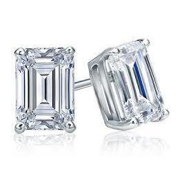 Boucles D'oreilles Clous D'oreilles Pour Femmes En Or Blanc 14K et Réel Diamants Taille Emeraude 3 Carats
