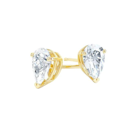Boucles D'oreilles Clous D'oreilles Pour Femmes En Or Jaune 14K Taille Poire 2.50 Carats Réel Diamant