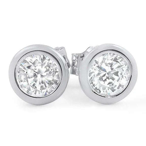 Boucles D'oreilles Clous D'oreilles Réel Diamant Rond Serti Clos 2 Carats Or Blanc