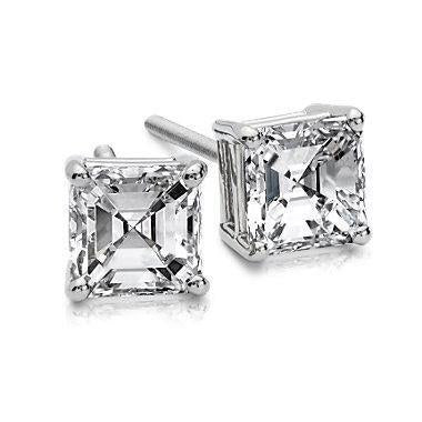 Boucles D'oreilles Clous D'oreilles Réel Diamant Taille Asscher 1.50 Carats Or Blanc