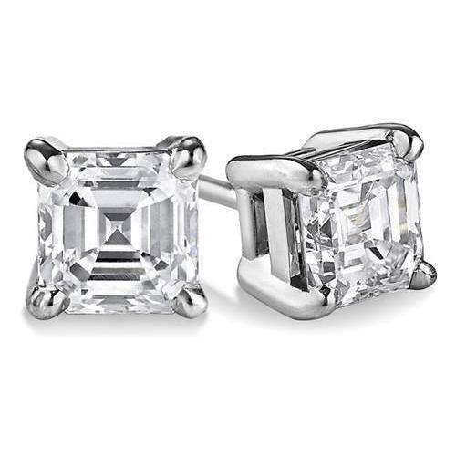 Boucles D'oreilles Clous D'oreilles Réel Diamant Taille Asscher 2 Carats Sertie Quatre Griffes Or Blanc