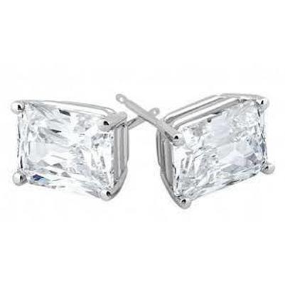 Boucles D'oreilles Clous D'oreilles Réel Diamant Taille Radiant Solitaire 4 Carats Or Blanc 14K