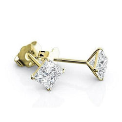 Boucles D'oreilles Clous D'oreilles Réel Diamants 2.50 Carats Taille Princesse Or Jaune 14K