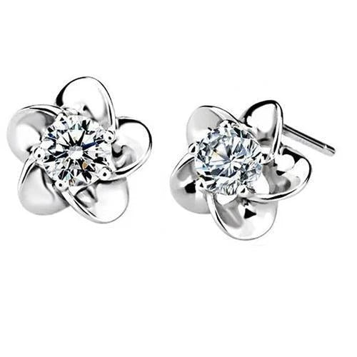 Boucles D'oreilles Clous D'oreilles Réel Diamants Coupe Ronde En Forme De Fleur 2 Carats Or Blanc