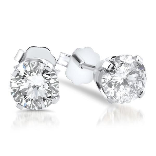 Boucles D'oreilles Clous D'oreilles Réel Diamants Coupe Ronde Scintillante 3 Carats Or Blanc 14K