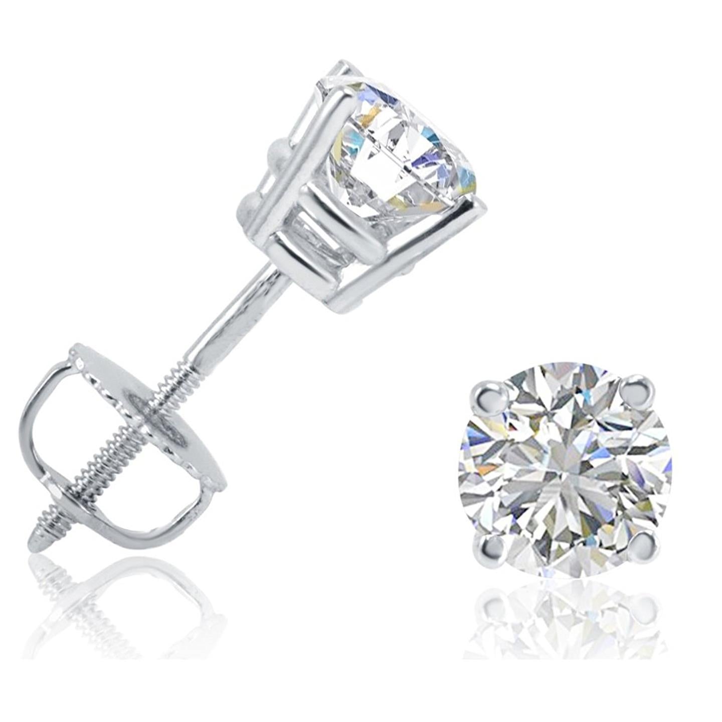 Boucles D'oreilles Clous D'oreilles Réel Diamants Etincelants Ronds 3.50 Carats Or Blanc 14K