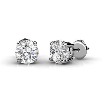 Boucles D'oreilles Clous D'oreilles Réel Diamants Ronds Sertis Griffes 4.50 Carats Or Blanc 14K