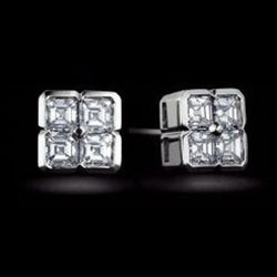 Boucles D'oreilles Clous D'oreilles Véritable Diamant Taille Asscher En Or Blanc 14K 2 Carats