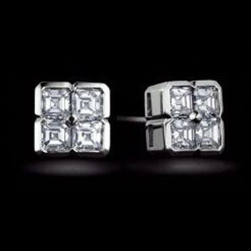 Boucles D'oreilles Clous D'oreilles Véritable Diamant Taille Asscher En Or Blanc 14K 2 Carats