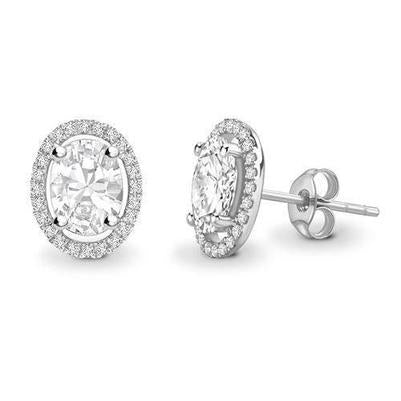 Boucles D'oreilles Clous Femme 3.10 Carats Sertie De Griffes Naturel Diamants Or Blanc 14K