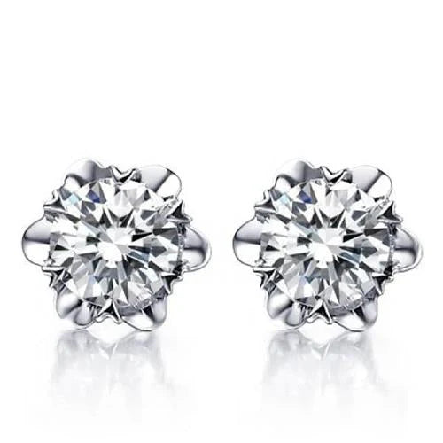 Boucles D'oreilles Clous Femme 4.00 Carats Réel Diamants Or Blanc 14K