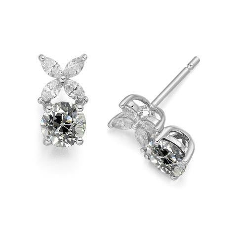 Boucles D'oreilles Clous Femme Marquise & Naturel Diamants Ronds Vieux Mineur 3.50 Carats