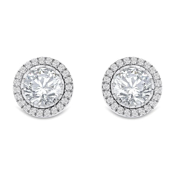 Boucles D'oreilles Clous Femme Sertie Clos 3.70 Carats Réel Diamants or Blanc 14K