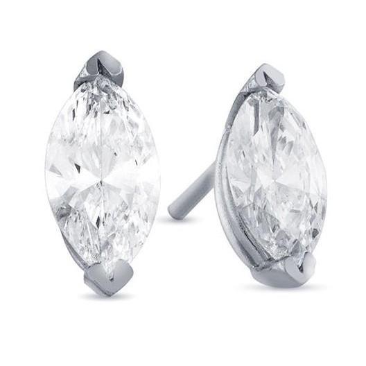 Boucles D'oreilles Clous Naturel Diamant Forme Marquise Or Blanc 6 Carats 14K