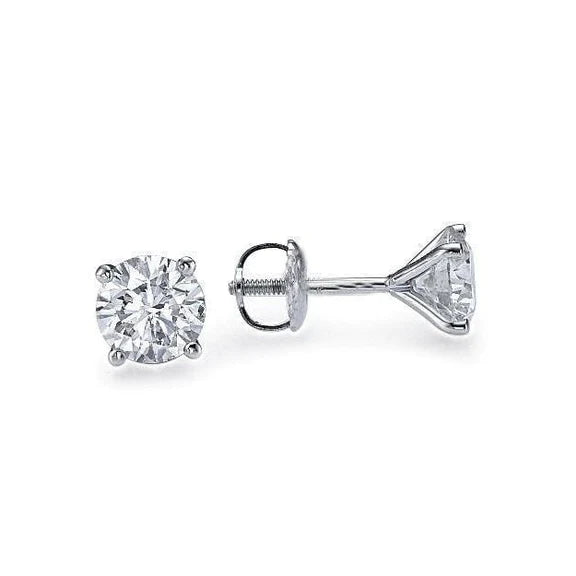 Boucles D'oreilles Clous Or Blanc 14K 2.50 Carats Réel Diamants Femme Neuf