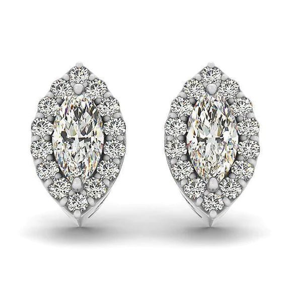 Boucles D'oreilles Clous Réel Diamant Marquise Et Halo Rond 3.20 Carats Solide