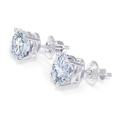 Boucles D'oreilles Clous Réel Diamant Taille Ronde 2 Carats Or Blanc 14K