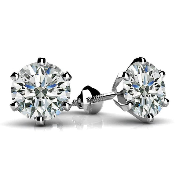 Boucles D'oreilles Clous Réel Diamants 3.00 Carats Or Blanc 14K
