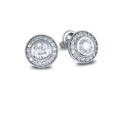 Boucles D'oreilles Clous Réel Diamants Halo Taille Ronde 2.34 Carats Or Blanc